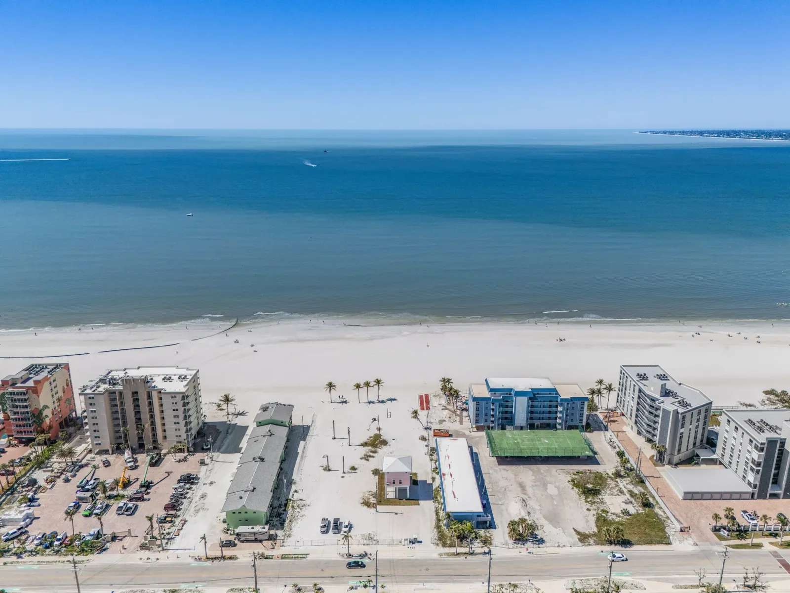 Aerial beachfront at The Flamingo, a custom home built by Marvin Homes in Fort Myers Beach, Florida
