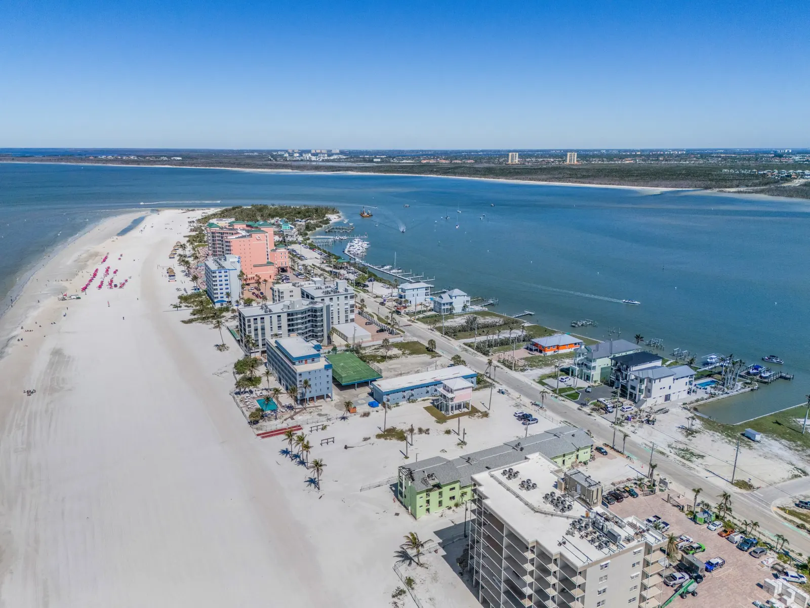 Aerial coastline panorama at The Flamingo, a custom home built by Marvin Homes in Fort Myers Beach, Florida
