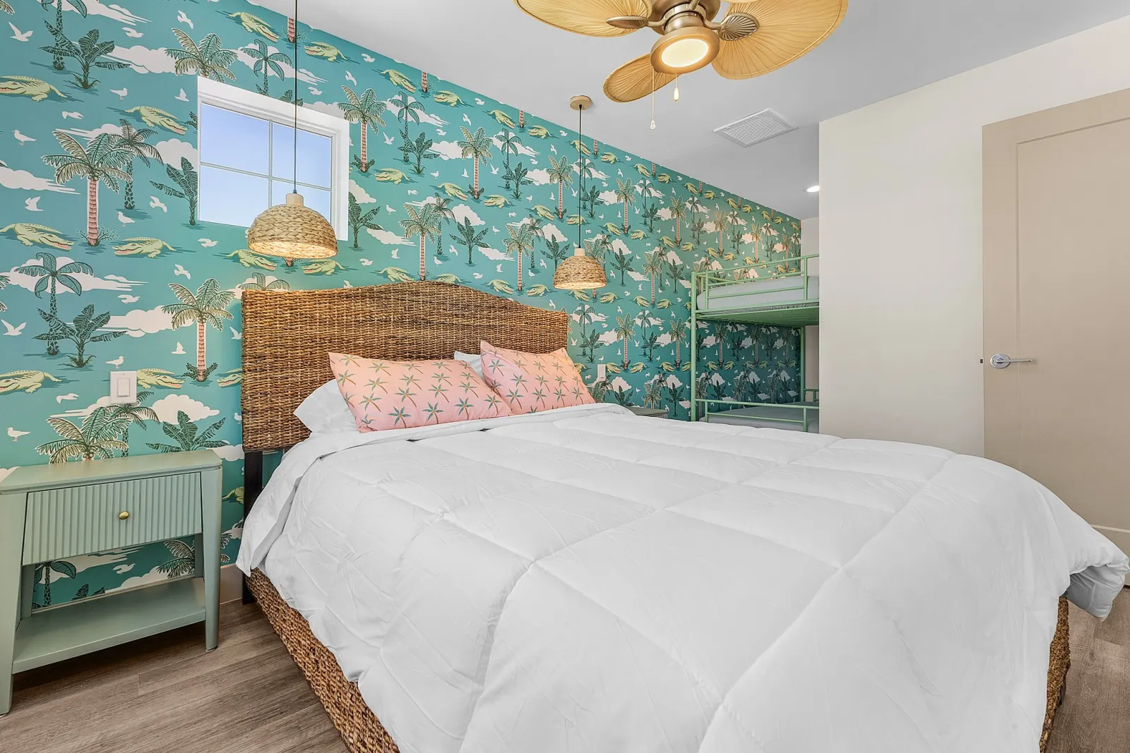 Bedroom bunkroom queen at The Flamingo, a custom home built by Marvin Homes in Fort Myers Beach, Florida