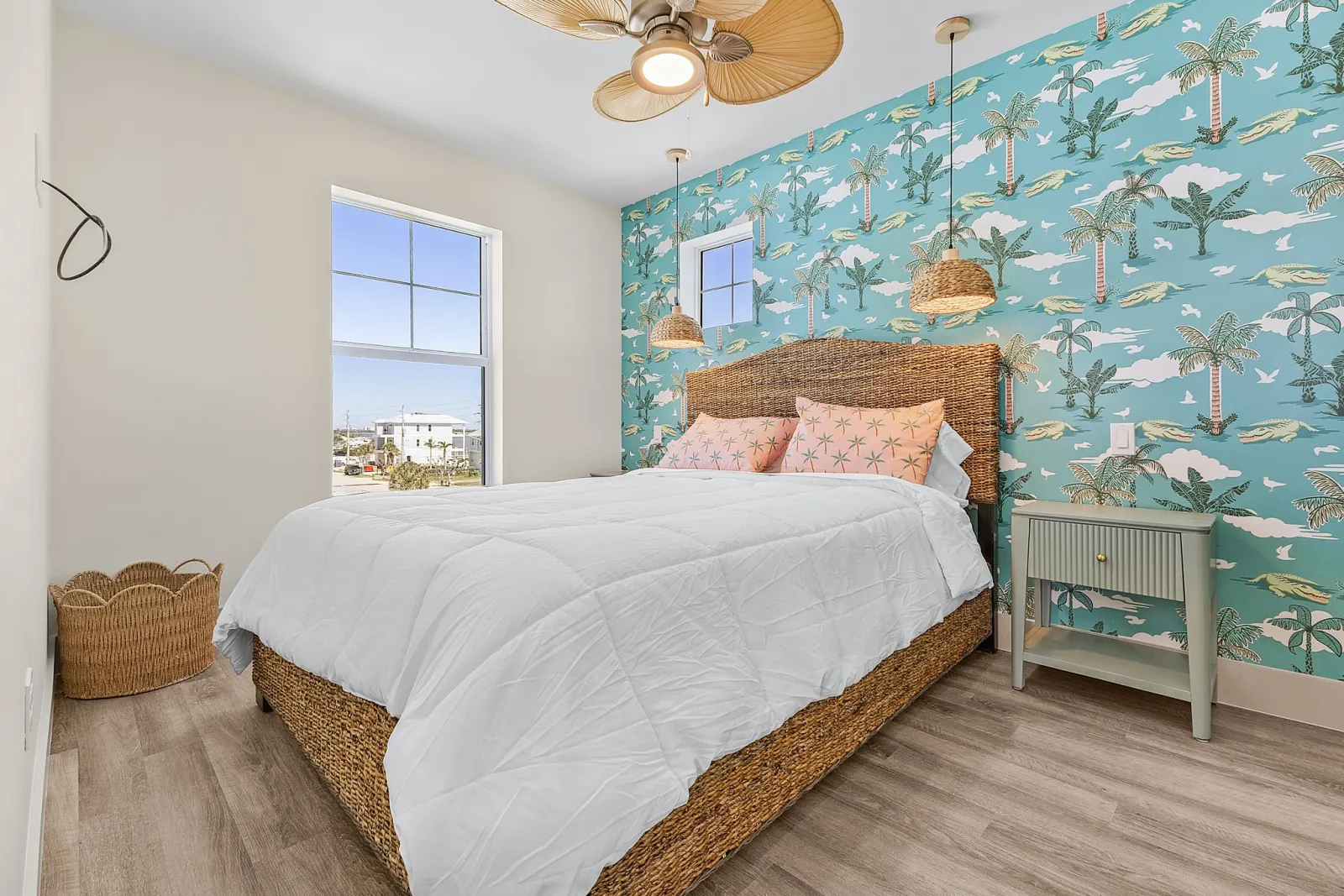 Bedroom gator wallpaper at The Flamingo, a custom home built by Marvin Homes in Fort Myers Beach, Florida