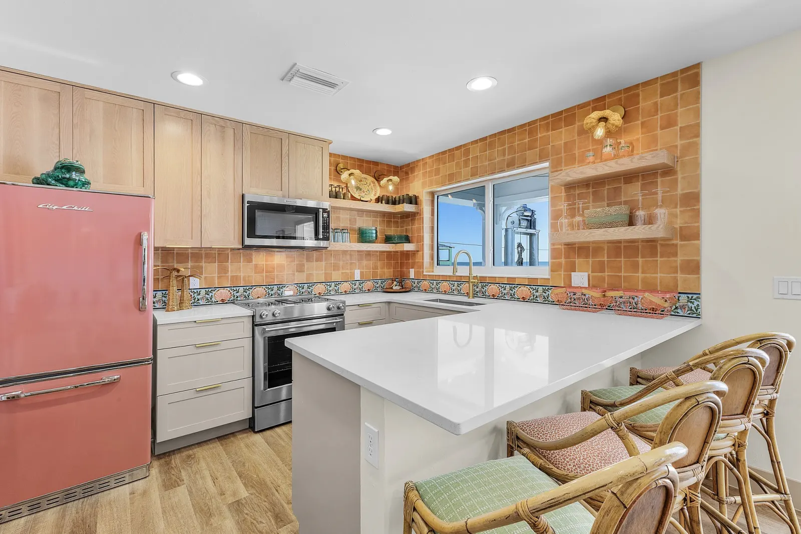 Kitchen overview at The Flamingo, a custom home built by Marvin Homes in Fort Myers Beach, Florida