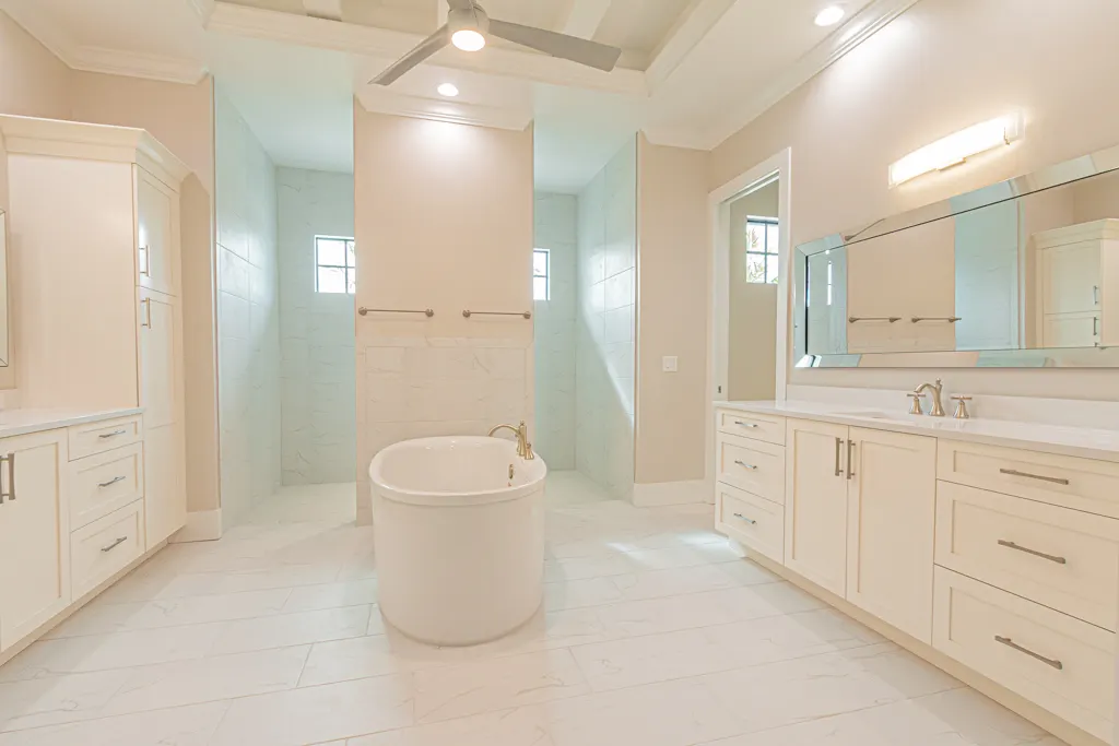 Primary bathroom at The Heron House, a custom home built by Marvin Homes in Naples, Florida
