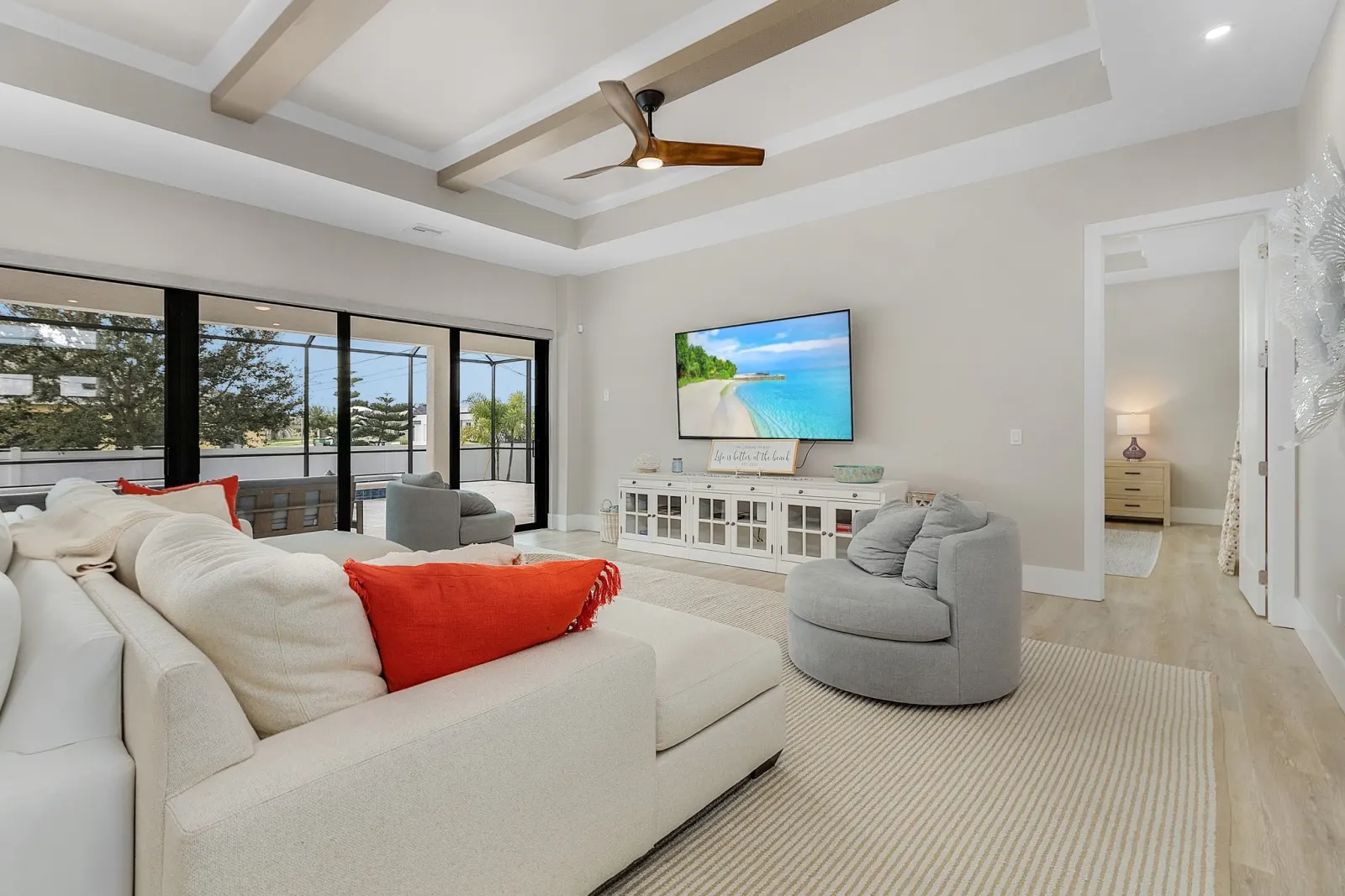 Living room at The Ibis, a custom home built by Marvin Homes in Cape Coral, Florida