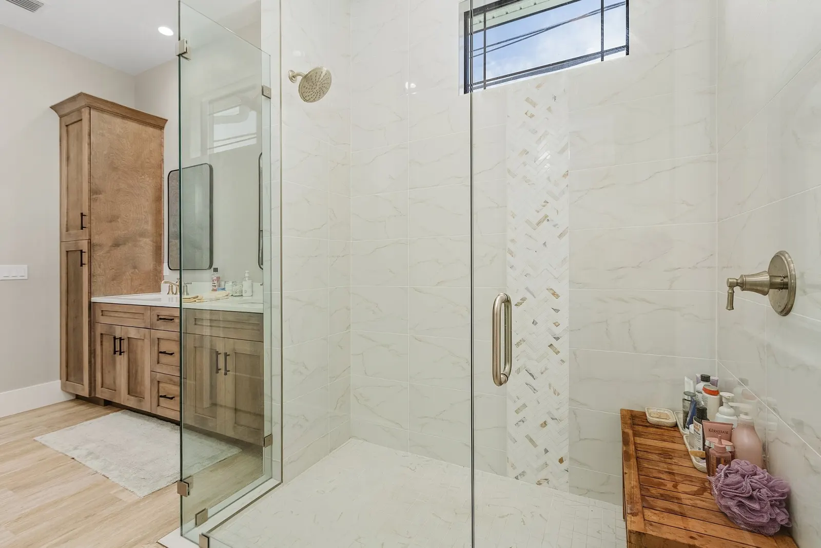 Master bathroom shower at The Ibis, a custom home built by Marvin Homes in Cape Coral, Florida