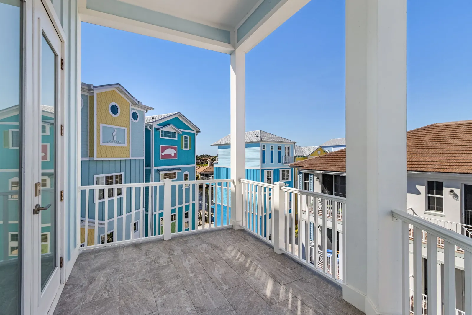 Balcony neighborhood view at The Marlin, a custom home built by Marvin Homes in Cape Coral, Florida