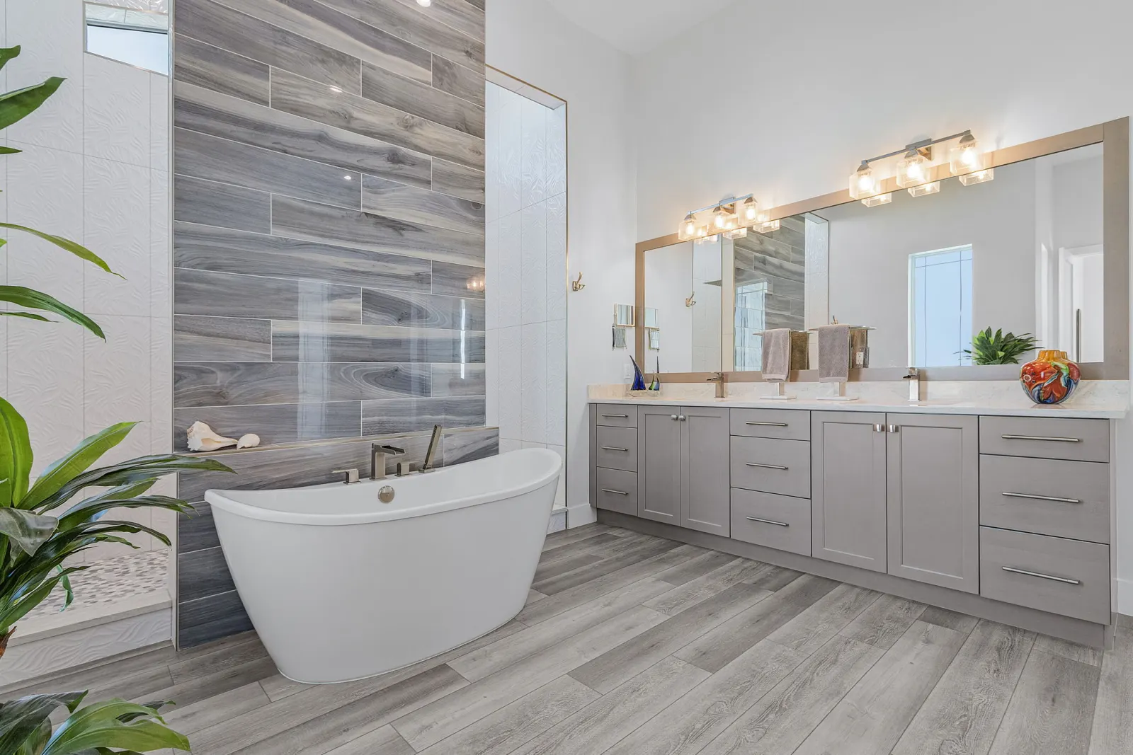 Master bathroom freestanding tub at The Marlin, a custom home built by Marvin Homes in Cape Coral, Florida