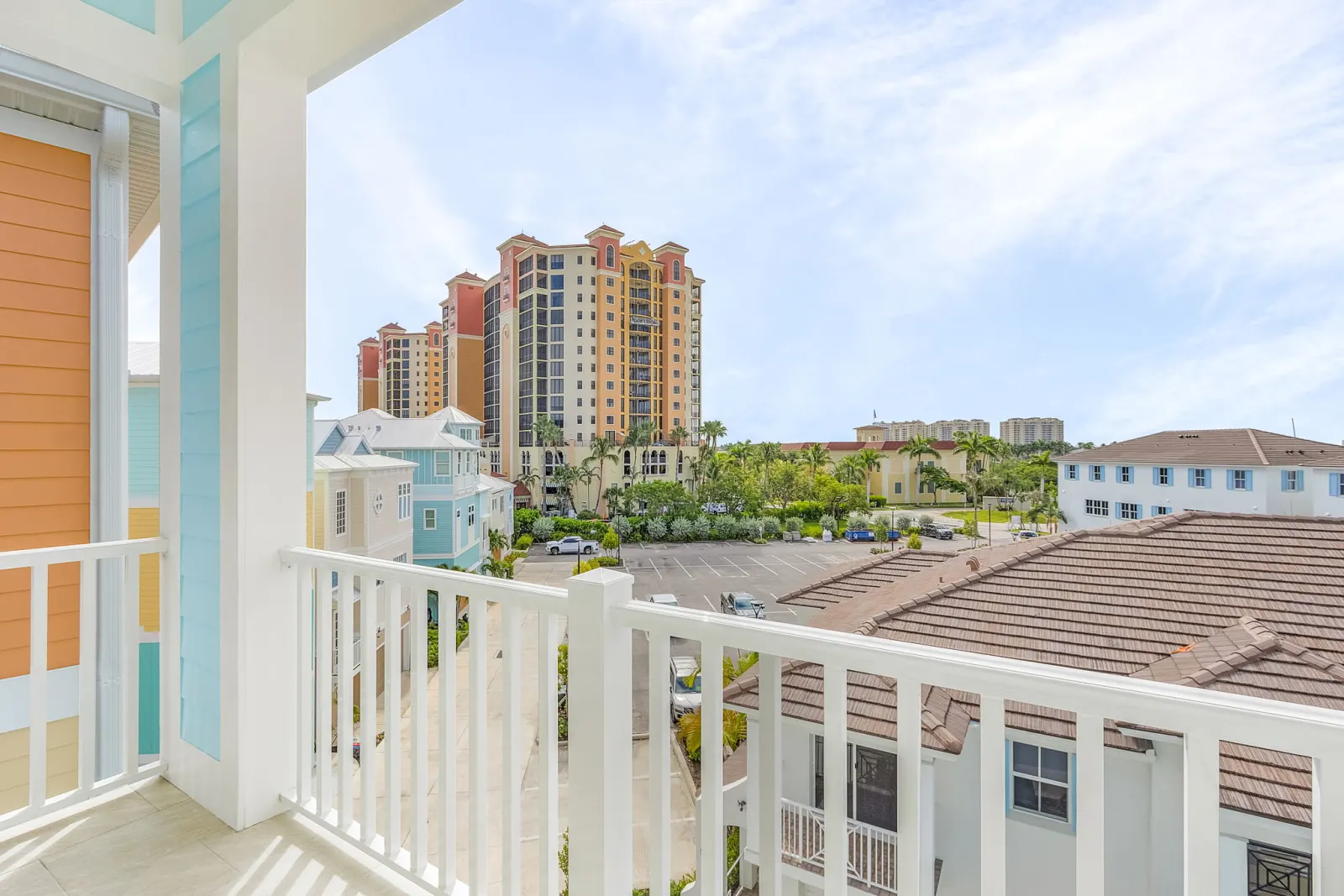 Balcony view rooftops at The Octopus, a custom home built by Marvin Homes in Cape Coral, Florida