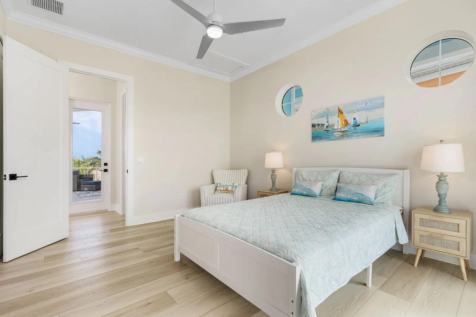 Bedroom guest nautical at The Octopus, a custom home built by Marvin Homes in Cape Coral, Florida