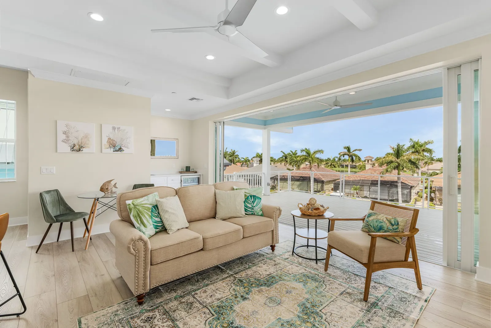 Living room coral art at The Octopus, a custom home built by Marvin Homes in Cape Coral, Florida