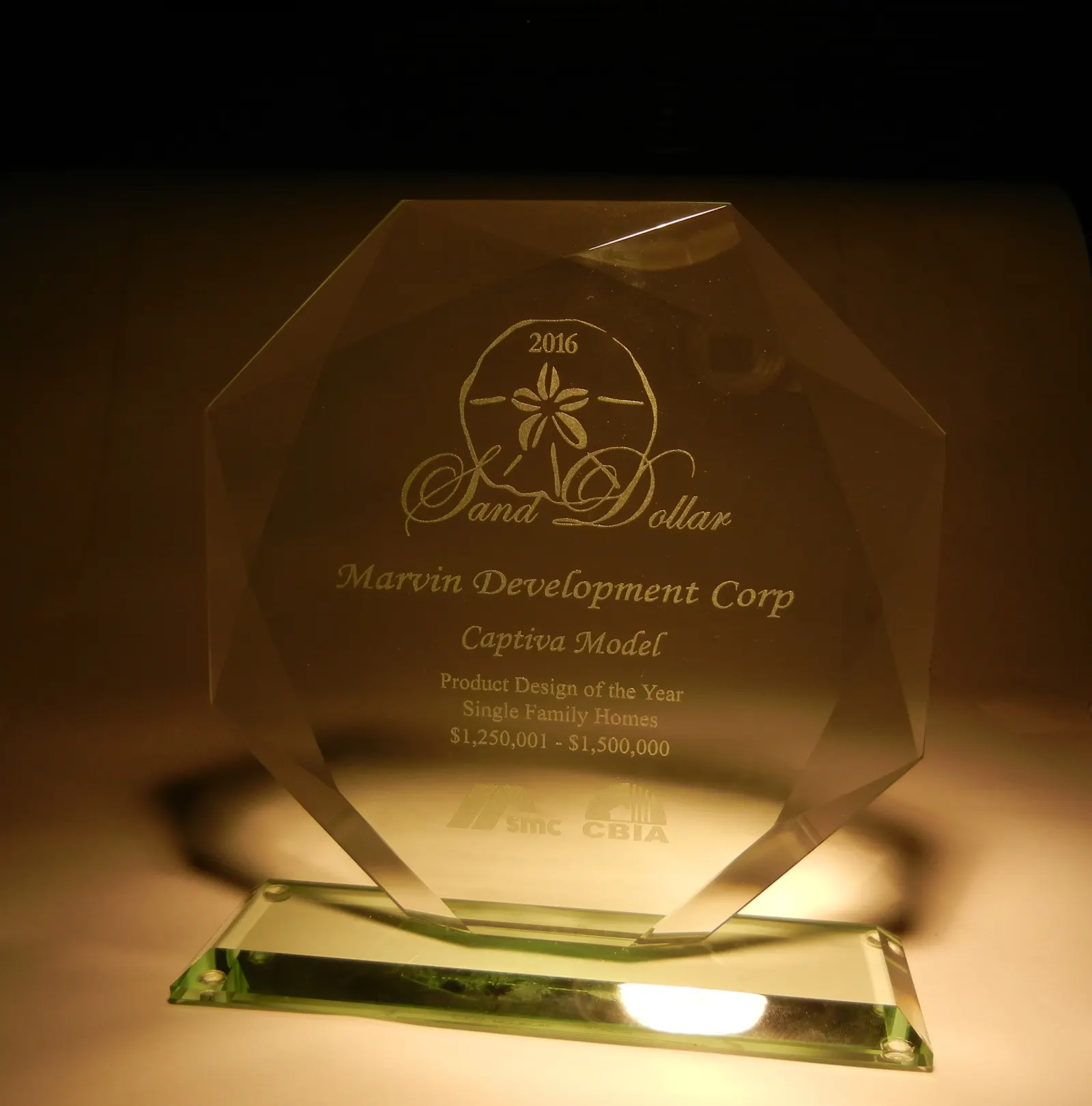 Sand dollar award at The Captiva Model, a custom home built by Marvin Homes in Naples, Florida